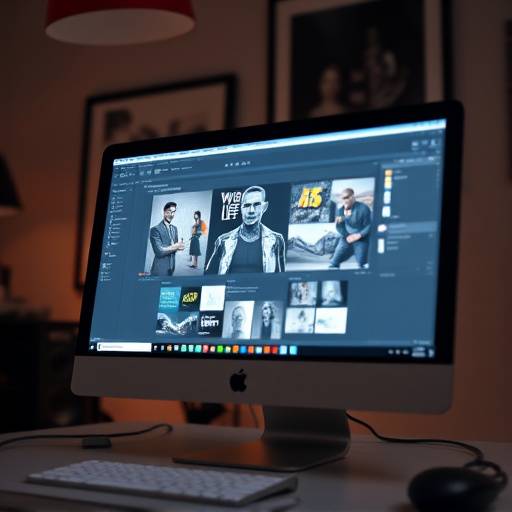 Computador com software de design gráfico aberto, mostrando uma tela de design