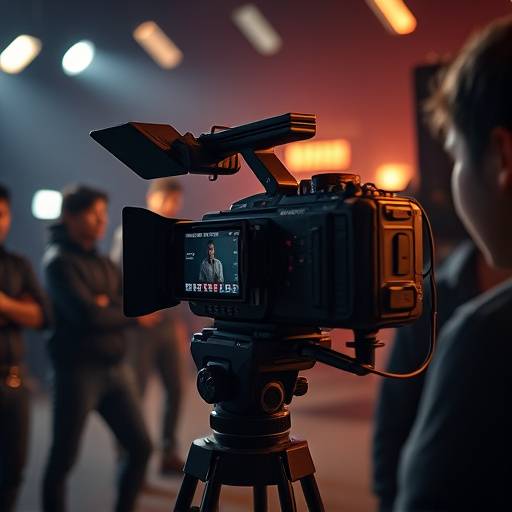 Câmera de cinema filmando uma cena