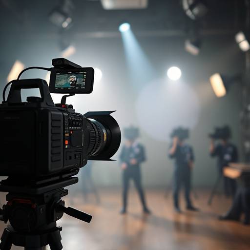 Câmera de cinema gravando uma cena em um set de filmagem