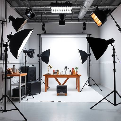 Estüdio de fotografia de produto com iluminaäão e equipamentos